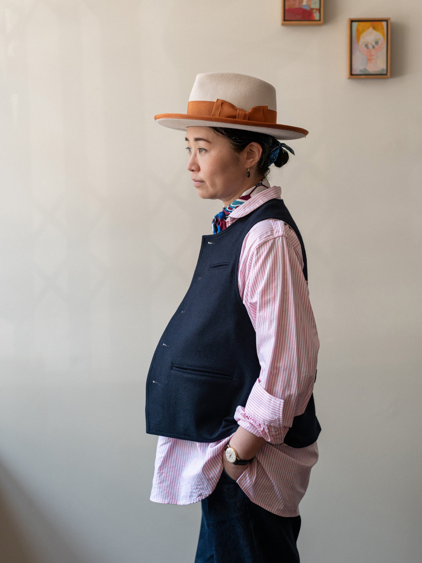 Melton Wool Reversible Vest / Dark Navy