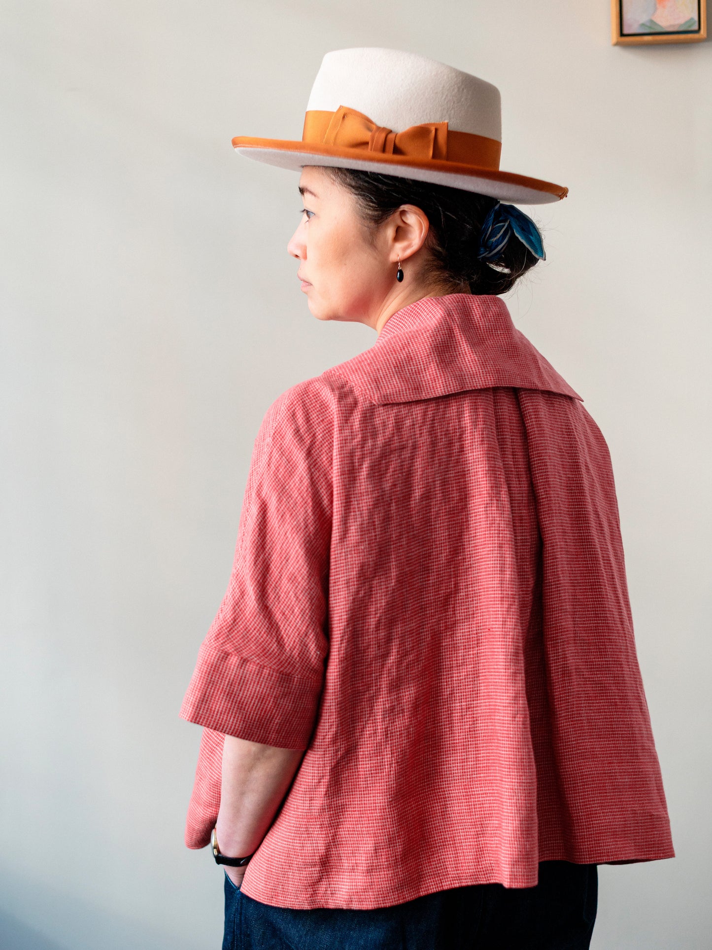 Open Collar Top / Red Irish Linen