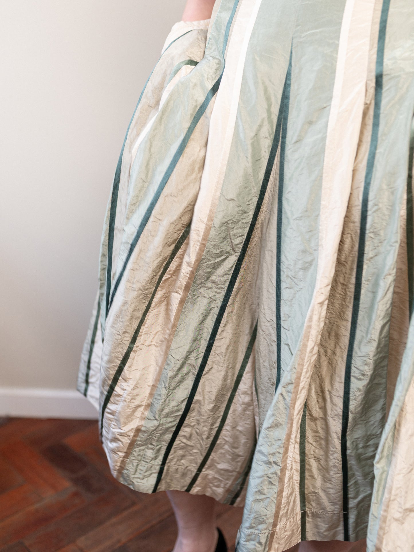 Pleated Culotte Silk / Green Stripe