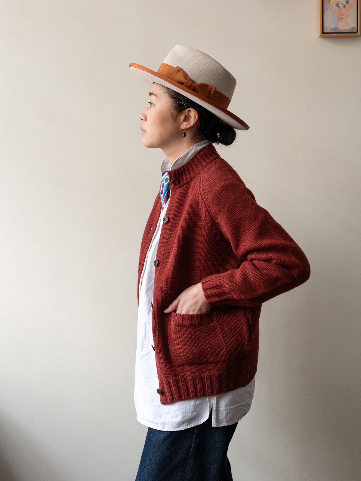 Pure Lambswool Cardigan / Red Sienna