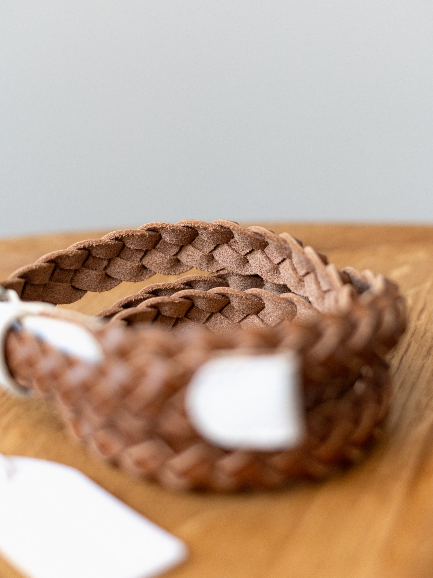 Braided Slim Leather Belt / Brown