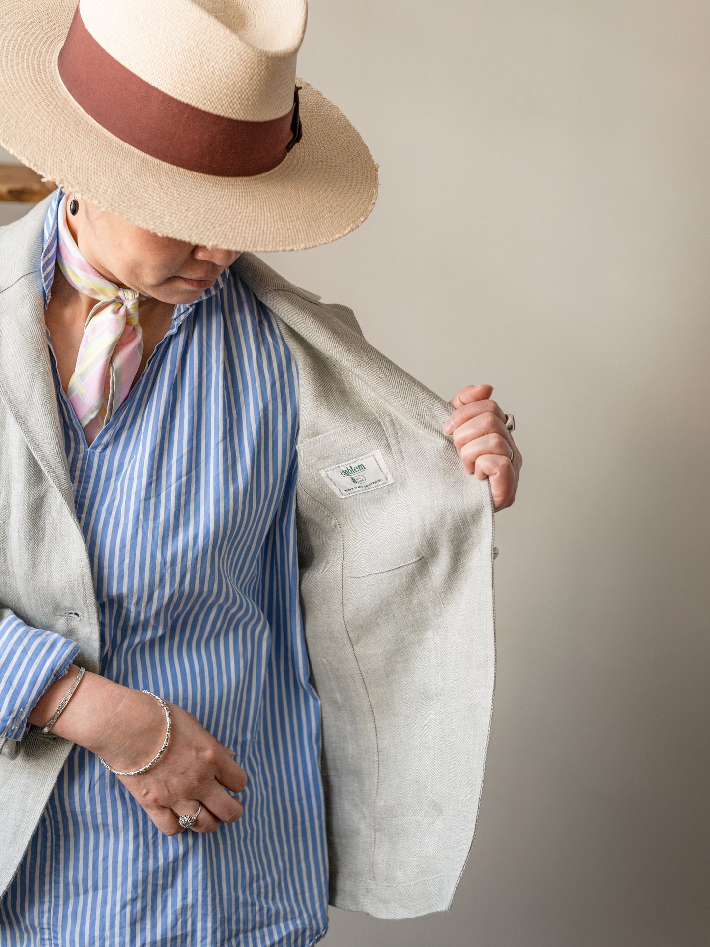 Irish Linen Workers Jacket / Pale Beige Herringbone