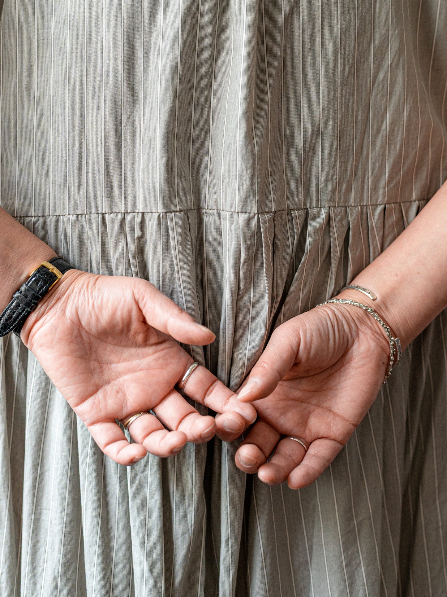 Japanese Cotton Stripe Dress / Grey