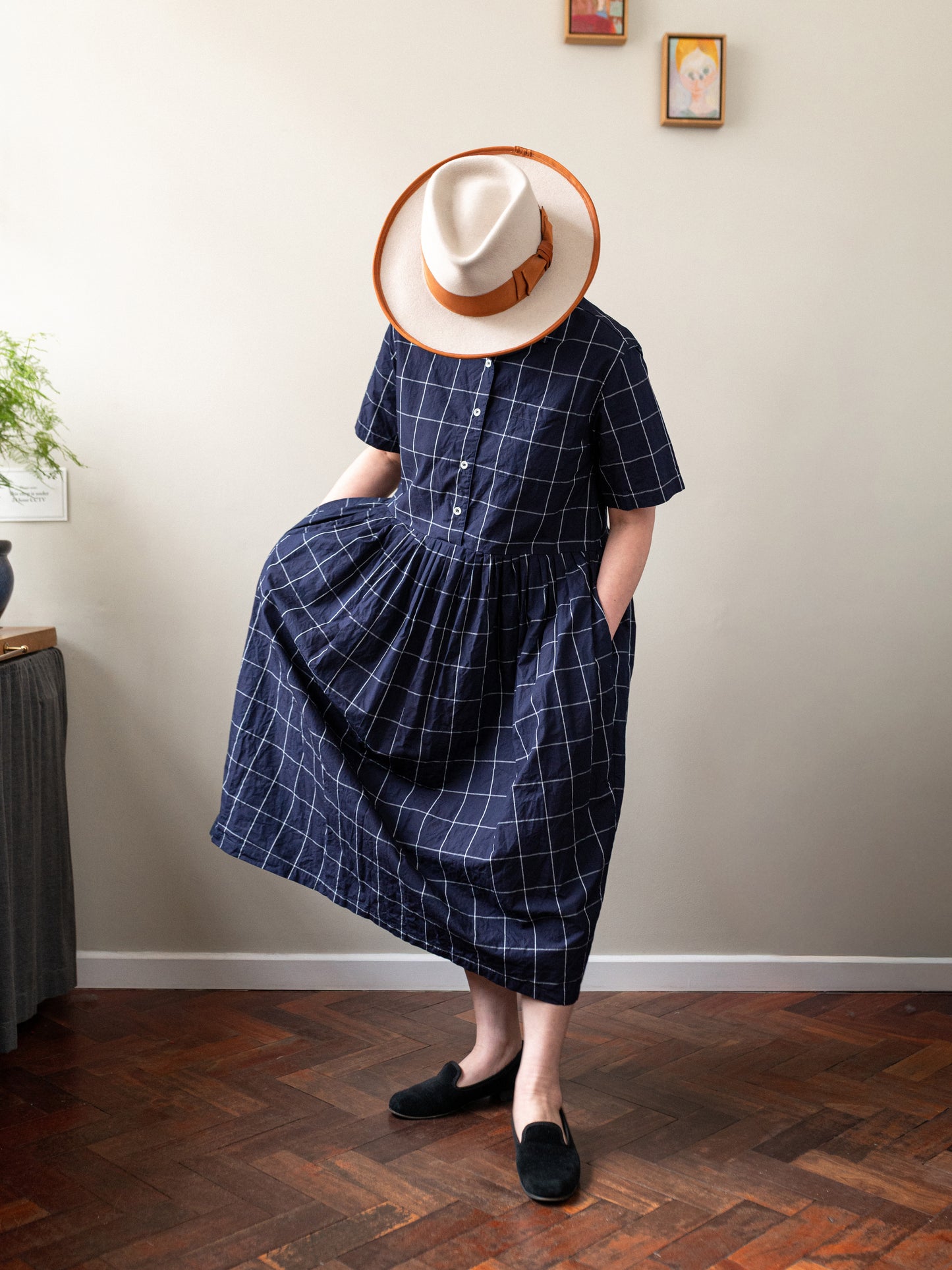 Japanese Cotton Dress / Indigo Windowpane