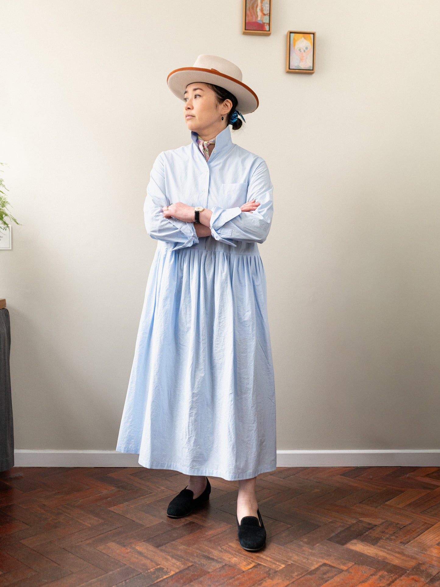 Typewriter Cotton Dress / Light Blue