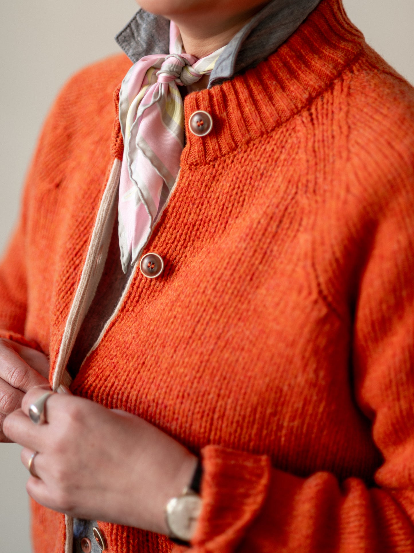 Lambswool Shetland Yarn Cardigan / Clementine
