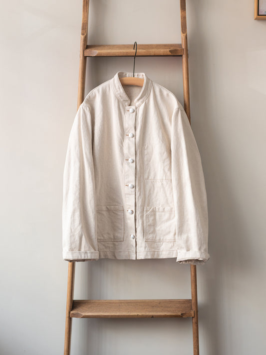 Cotton Linen Mix Painters Work Jacket / Ecru Denim