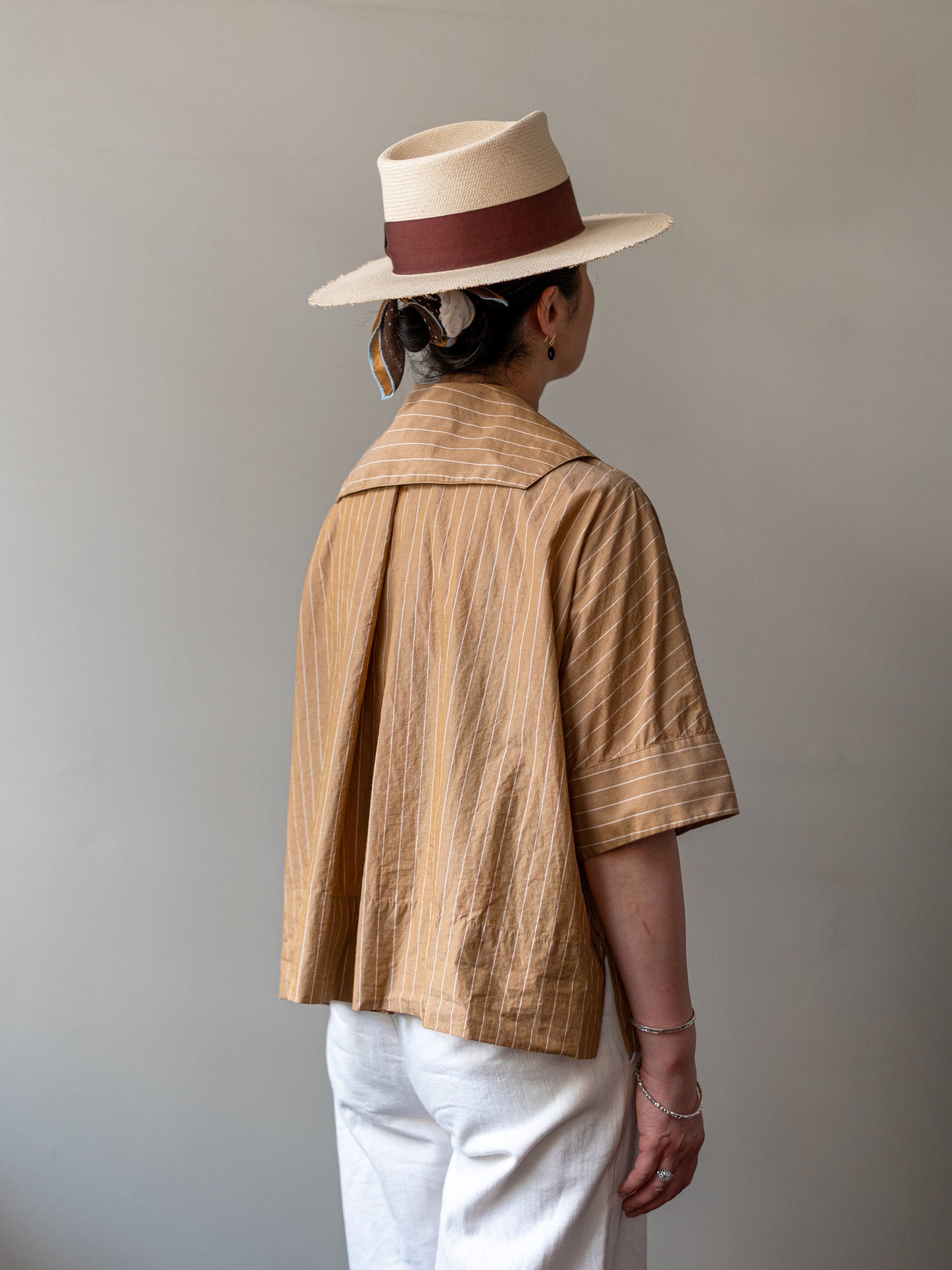 Open Collar Top / Umber Stripe