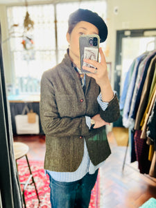 Herringbone Cheviot Tweed Jacket / Khaki Herringbone