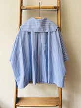 Open Collar Cotton Top / Blue Stripe