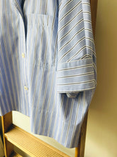 Open Collar Cotton Top / Blue Stripe