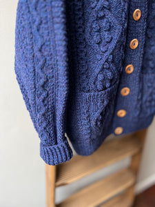 Cable Aran Cardigan / Indigo Blue