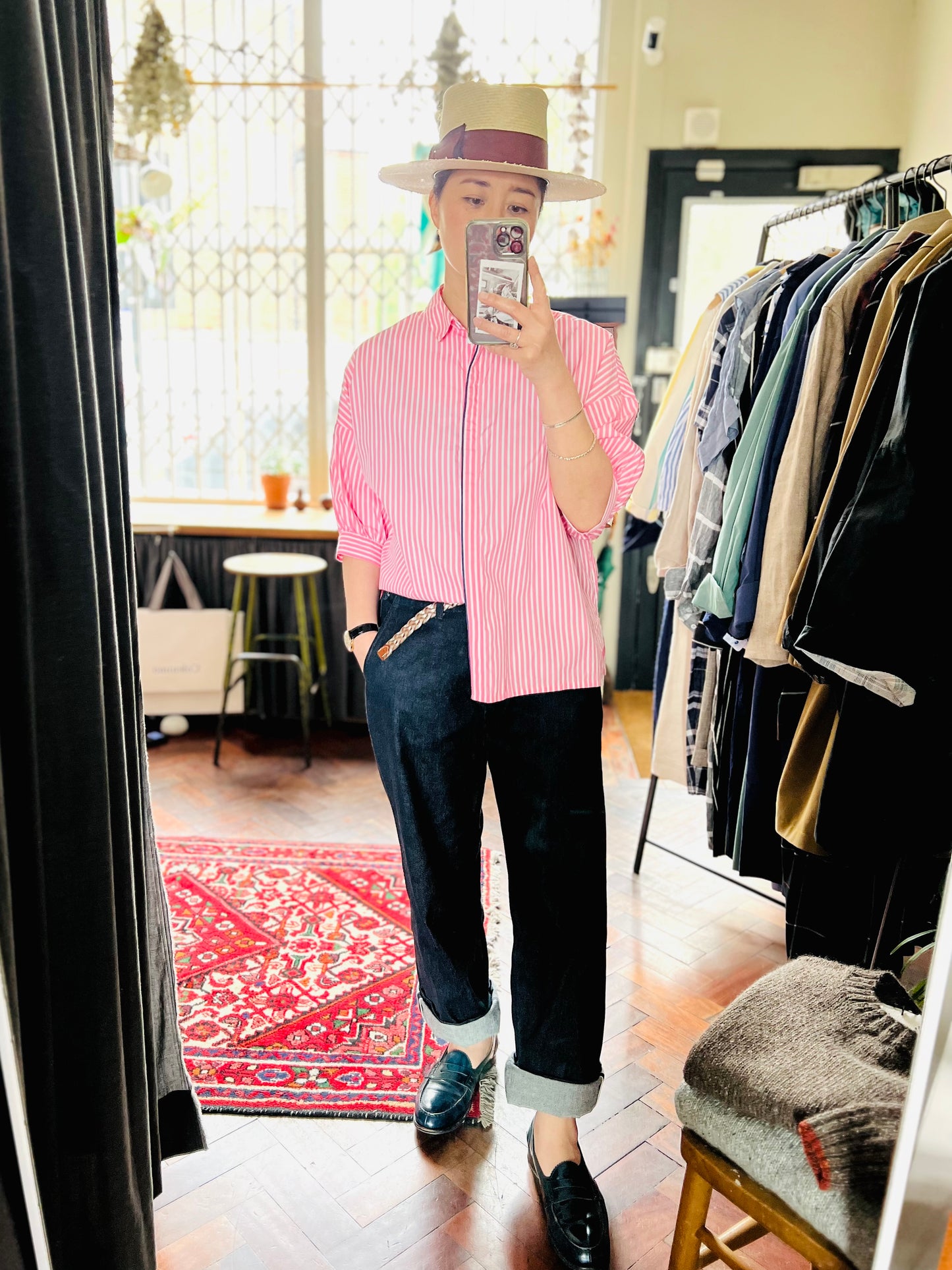 Balloon Sleeve Stripe Top / Pink stripe