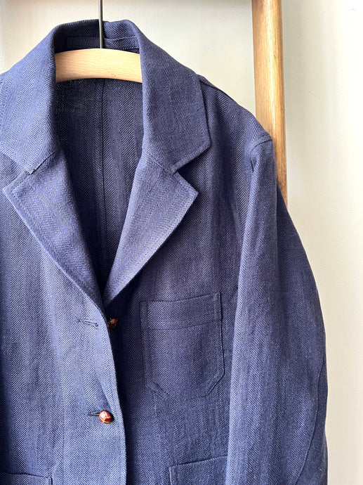 Irish Linen Workers Jacket / Navy Herringbone