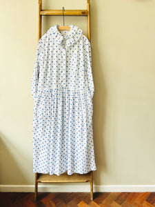 Cut Jacquard Dots Cotton Dress / Blue Dots