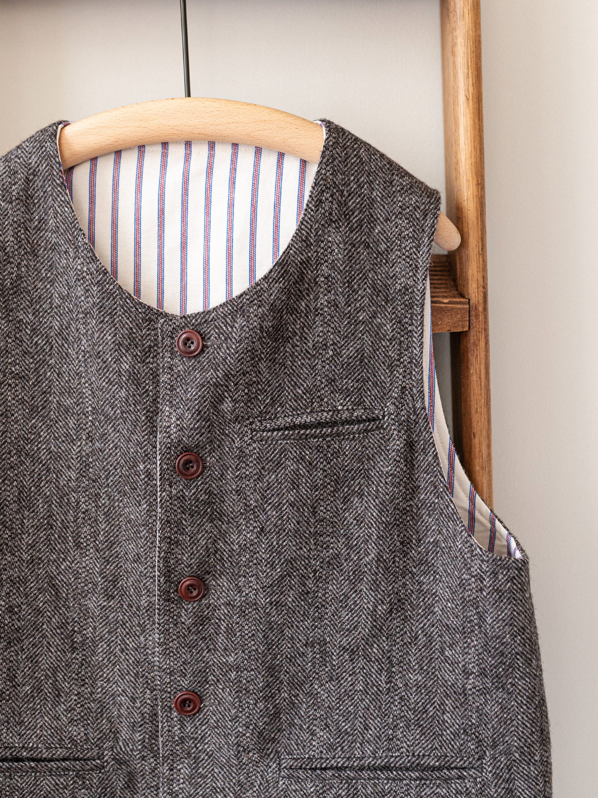 Reversible Tweed Vest / Brown Herringbone