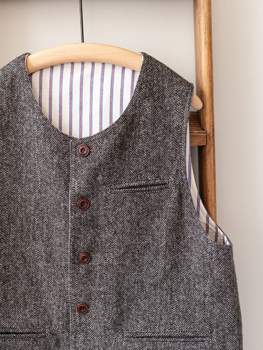 Reversible Tweed Vest / Brown Herringbone
