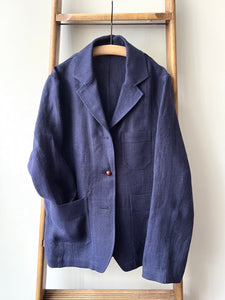 Irish Linen Workers Jacket / Navy Herringbone