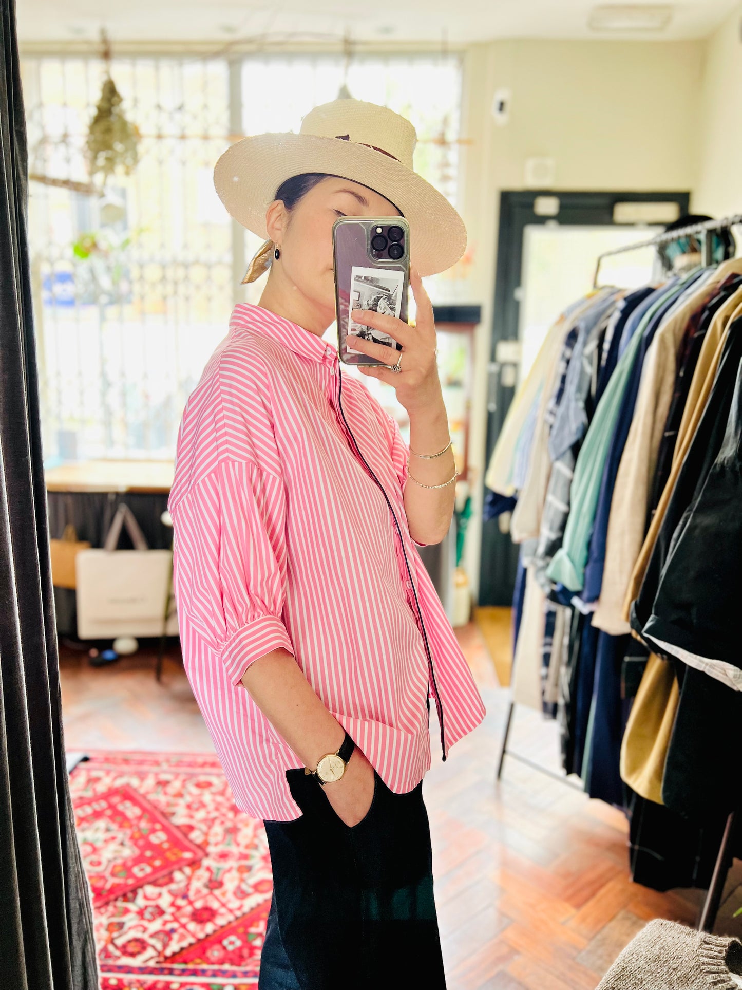 Balloon Sleeve Stripe Top / Pink stripe
