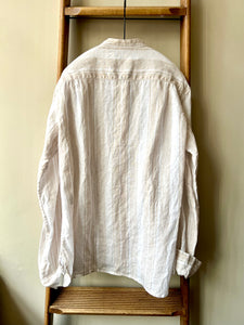 Irish Linen Band Collar Top / Beige Stripe