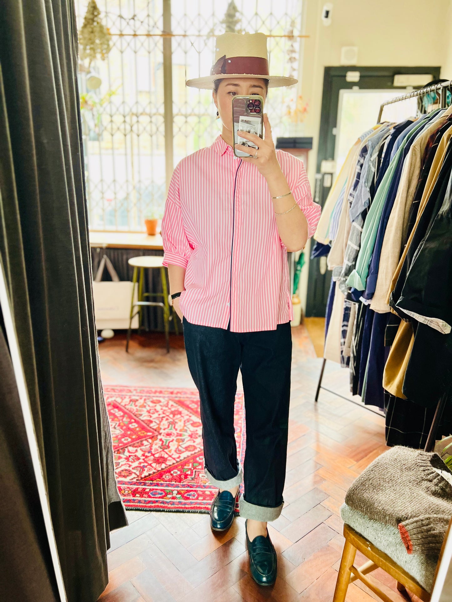Balloon Sleeve Stripe Top / Pink stripe