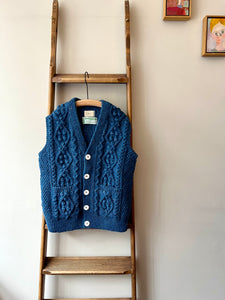 Aran V-neck Waistcoat / Sea Blue