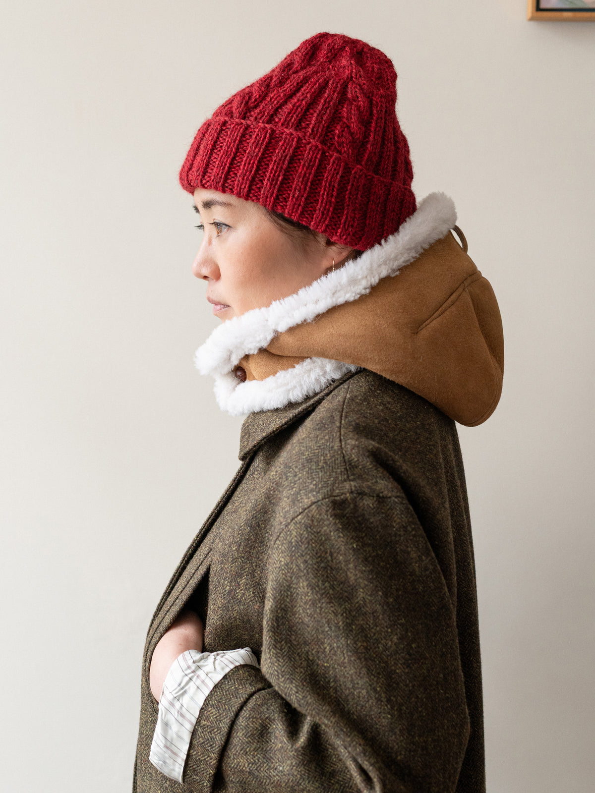 Aran Knit Cap / Red
