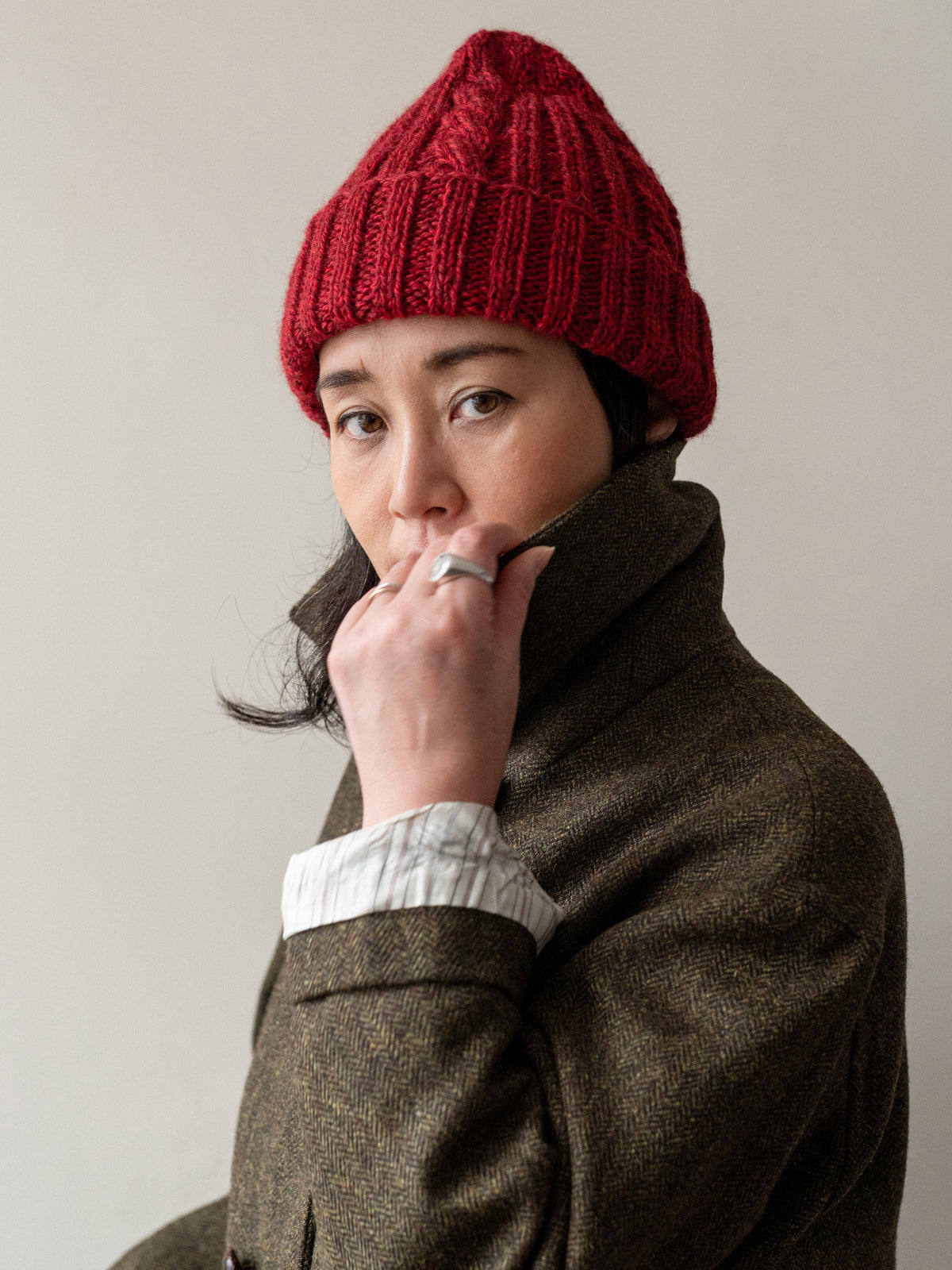 Aran Knit Cap / Red