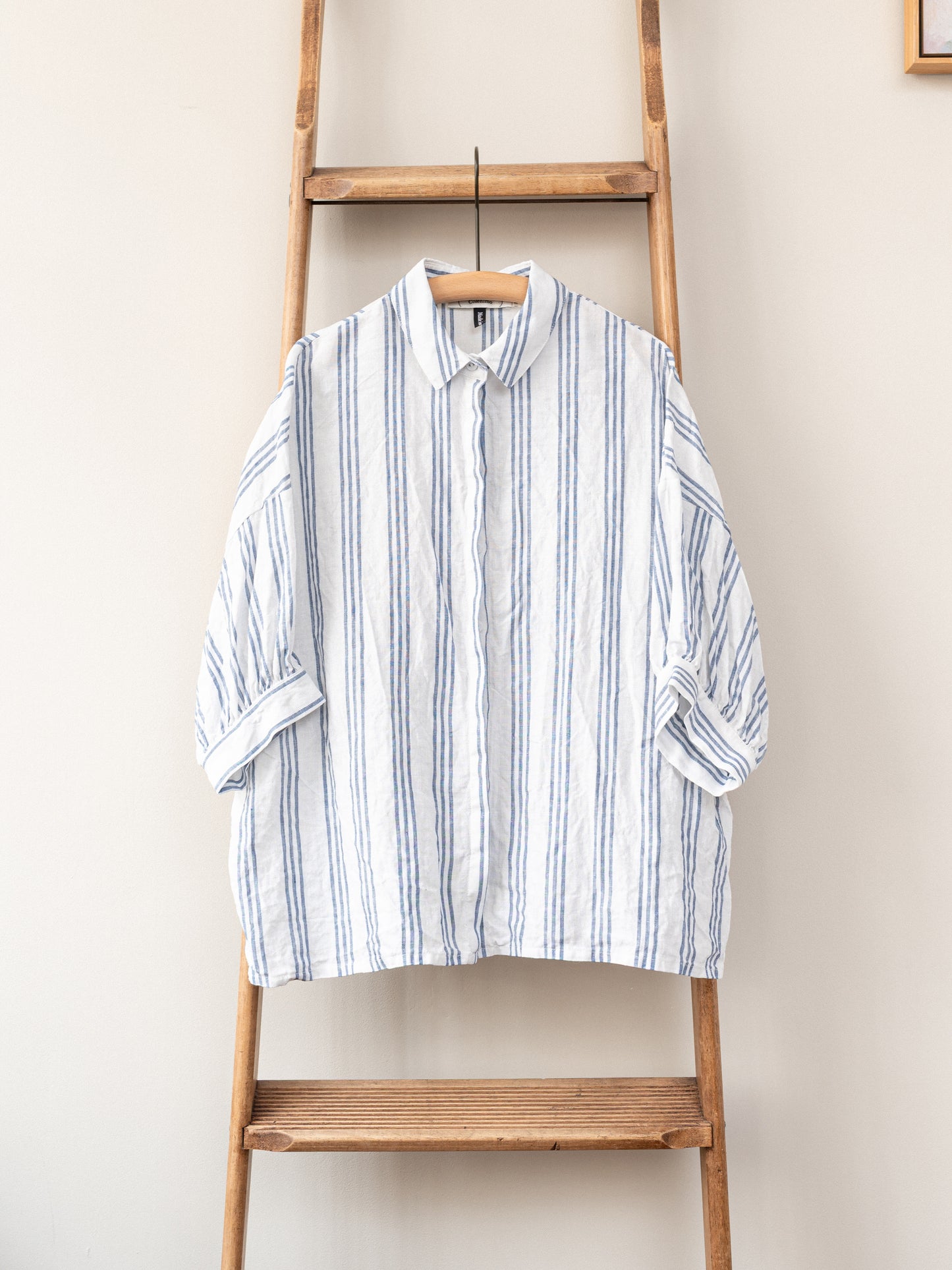 Balloon Sleeve Top / Irish Linen Blue Stripe