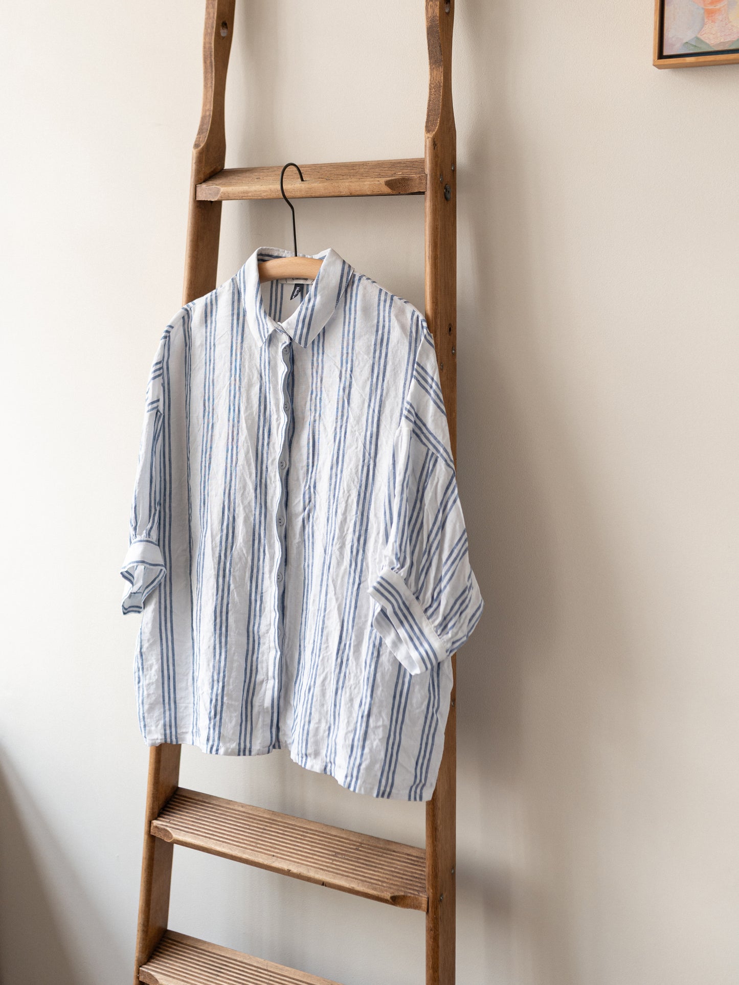 Balloon Sleeve Top / Irish Linen Blue Stripe