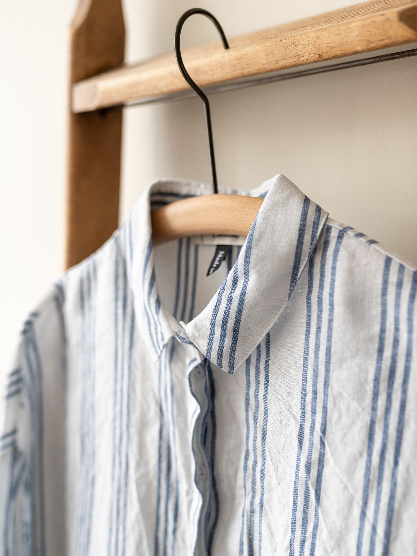 Balloon Sleeve Top / Irish Linen Blue Stripe