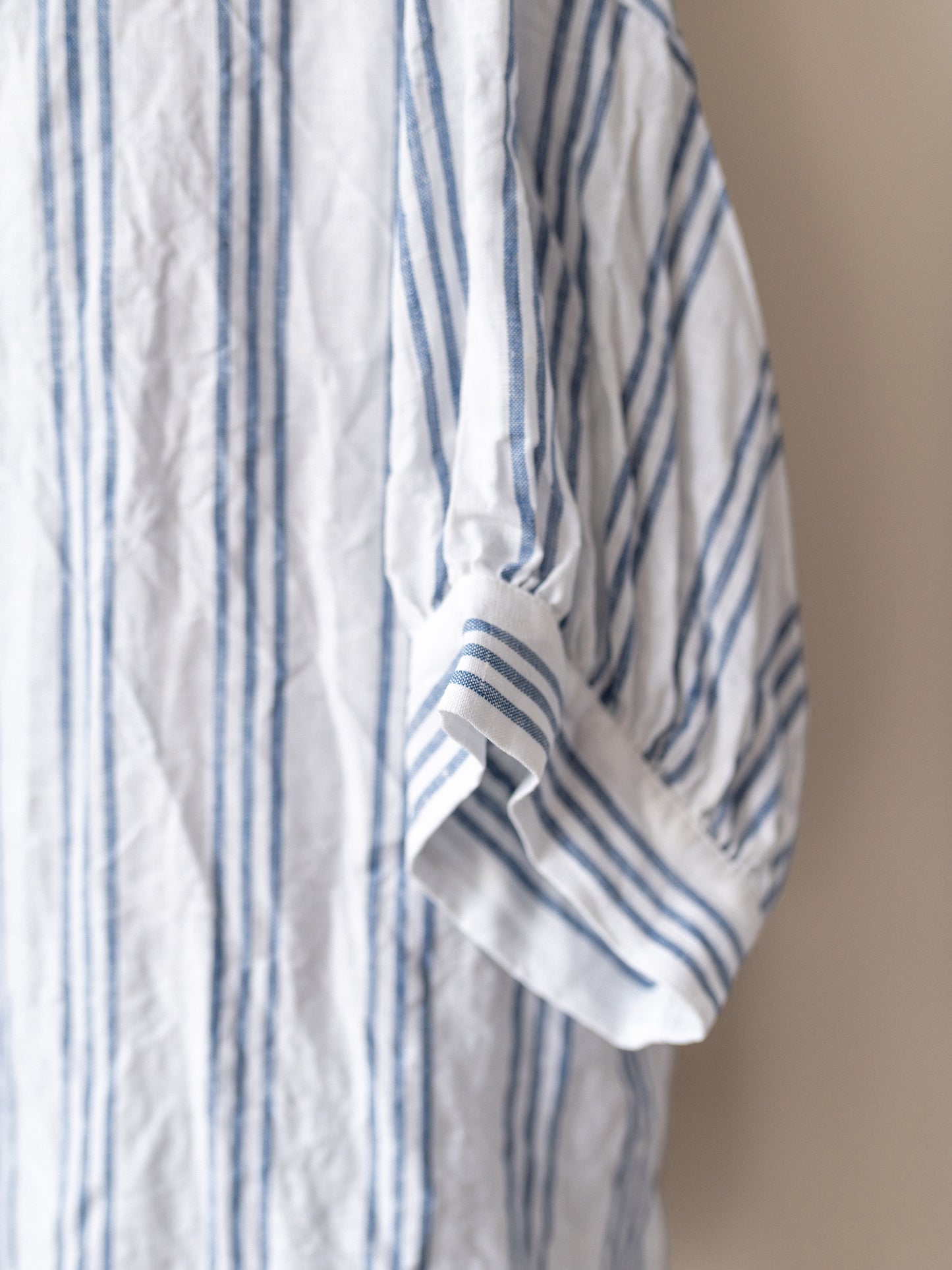 Balloon Sleeve Top / Irish Linen Blue Stripe