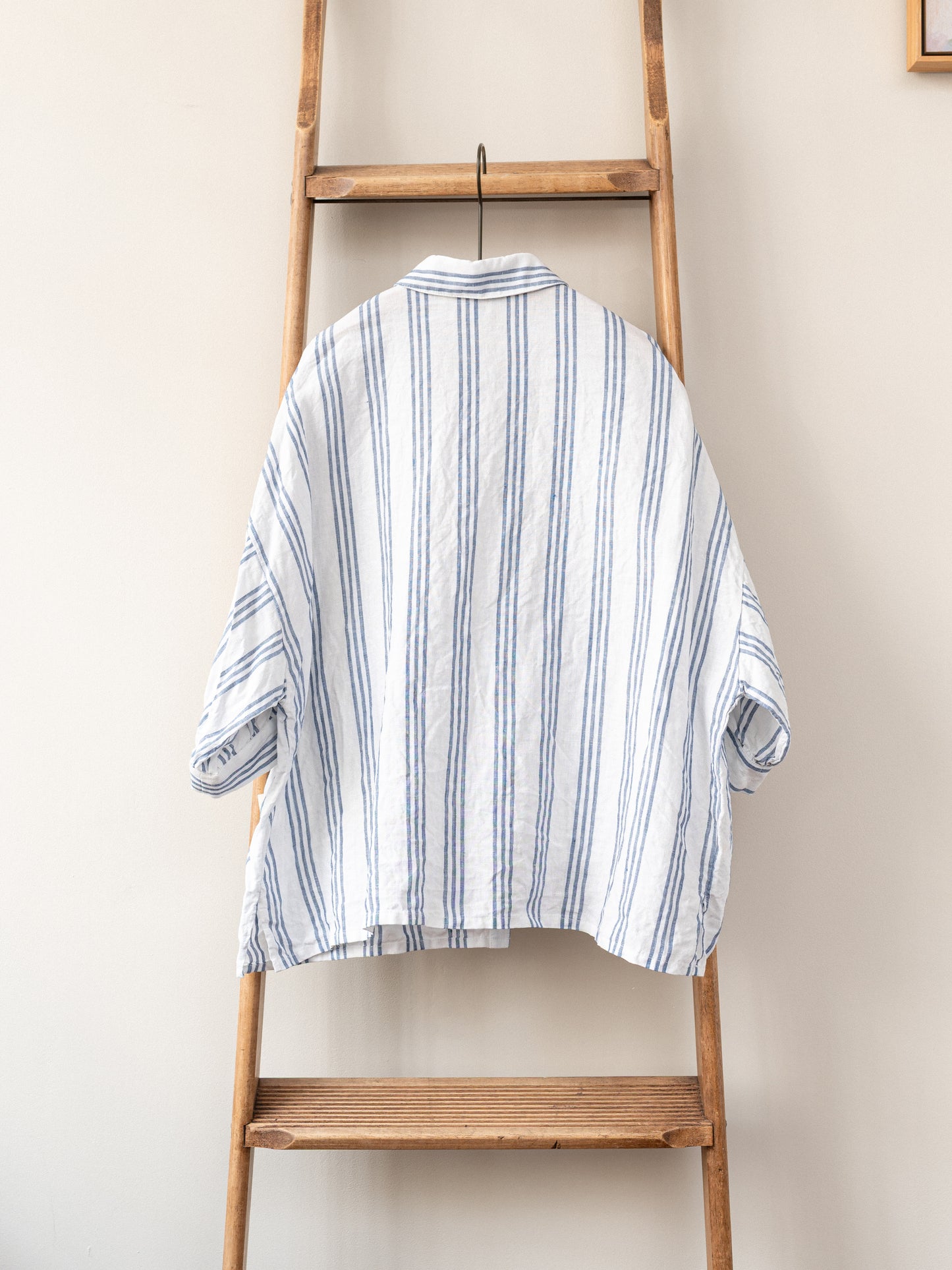 Balloon Sleeve Top / Irish Linen Blue Stripe