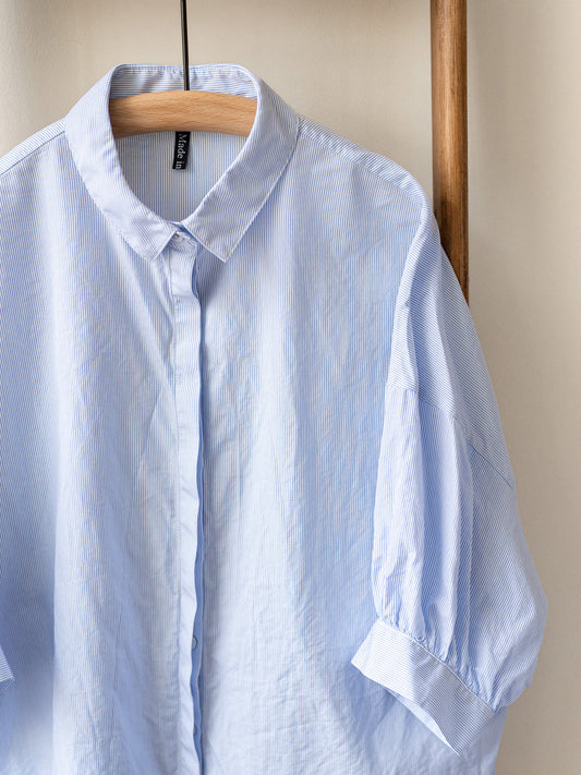 Balloon Sleeve Top / Pin Stripe Blue