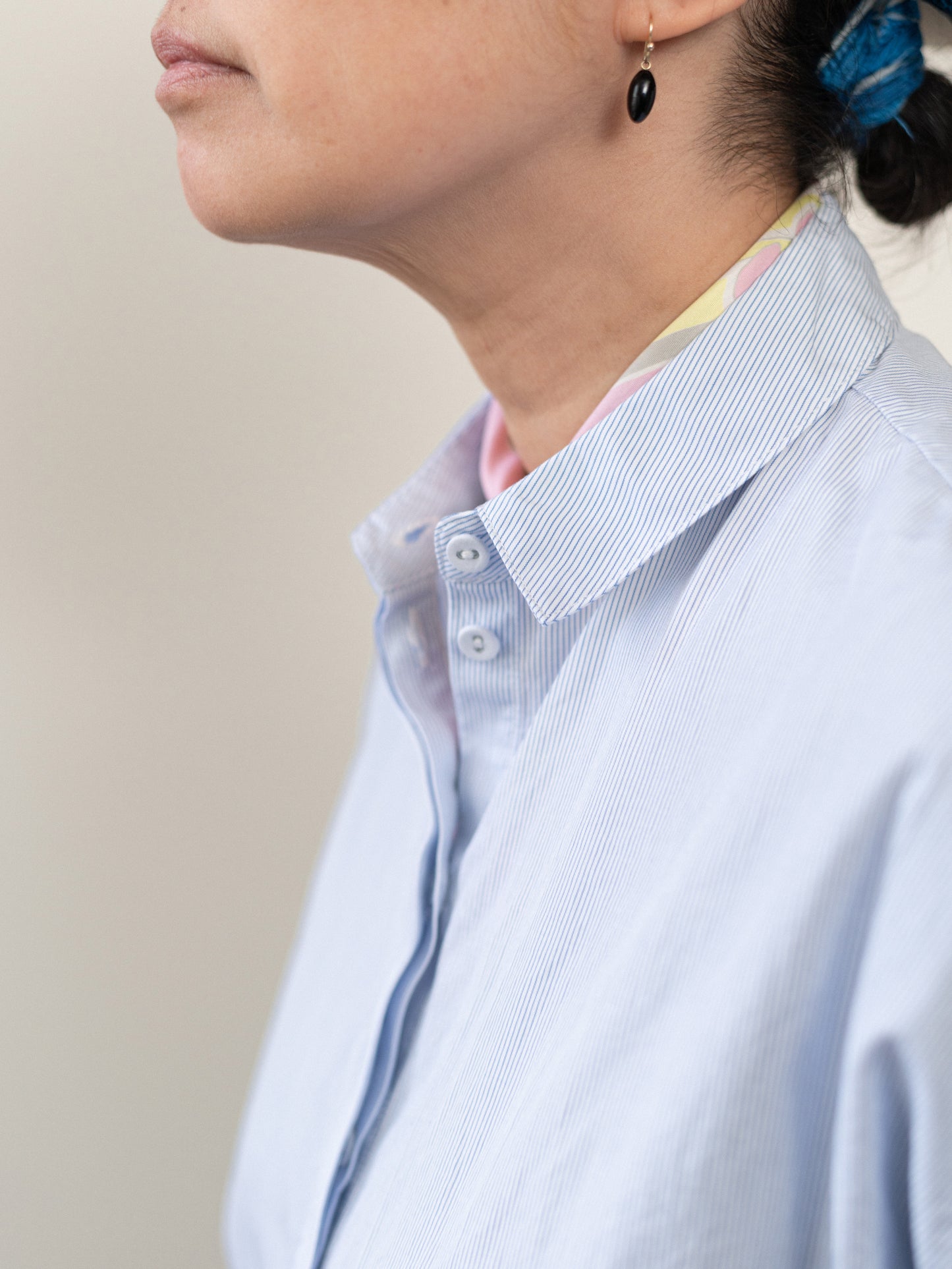 Balloon Sleeve Top / Pin Stripe Blue