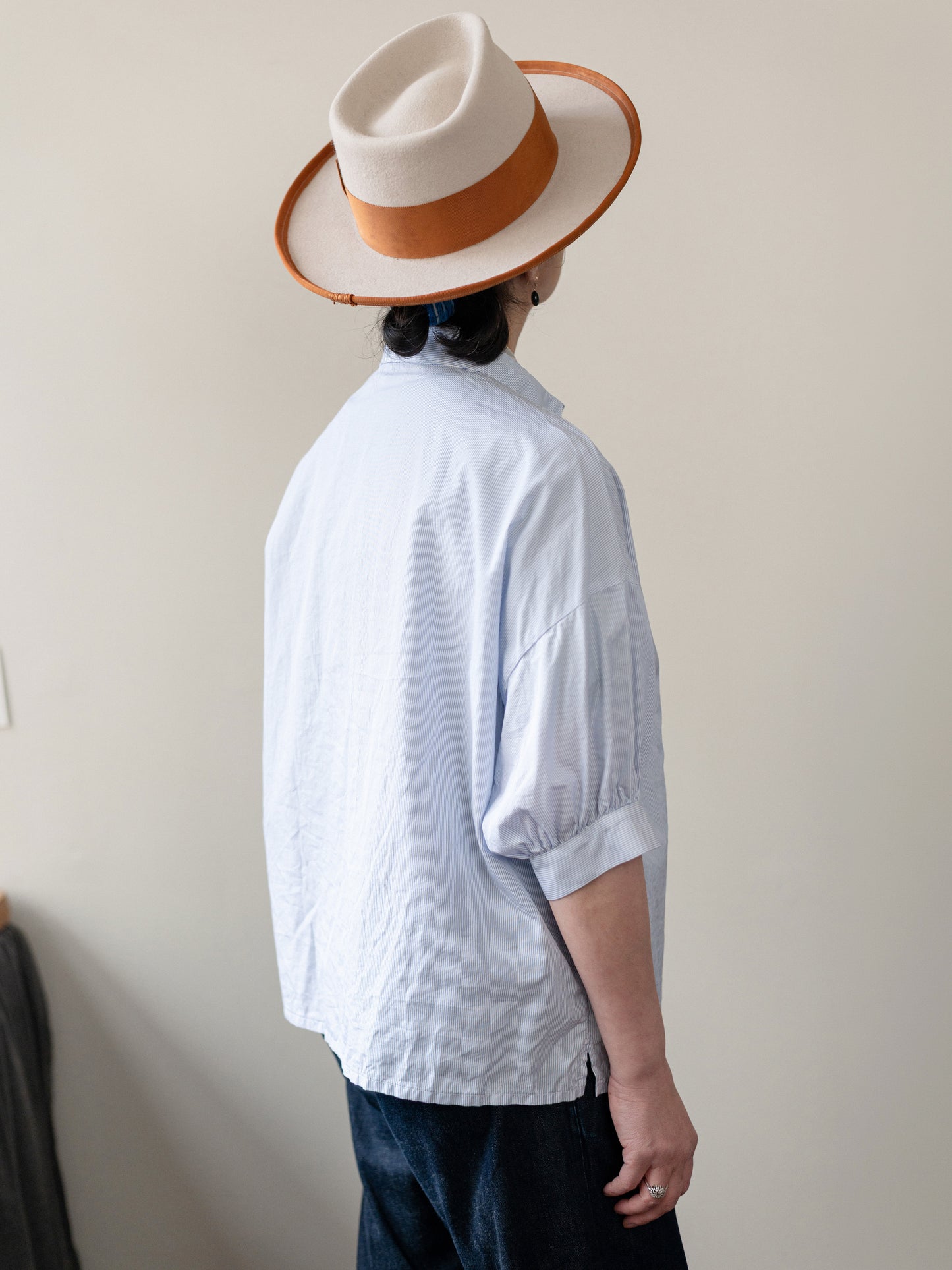 Balloon Sleeve Top / Pin Stripe Blue