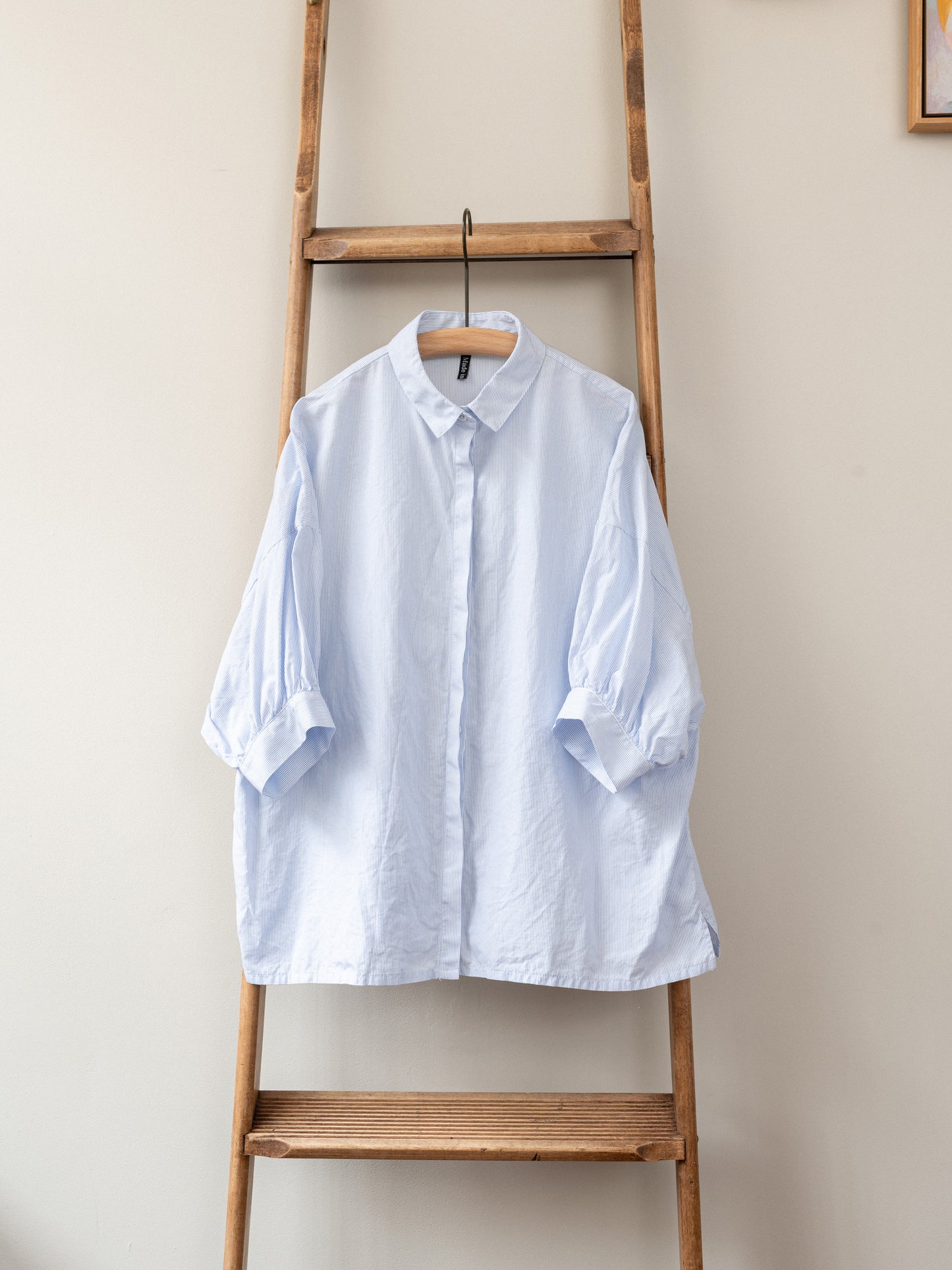 Balloon Sleeve Top / Pin Stripe Blue