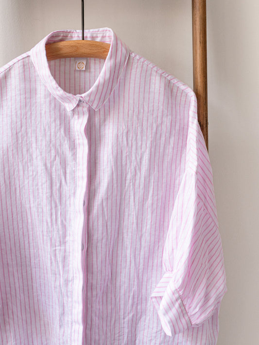 Balloon sleeve Top / Linen Pink Stripe