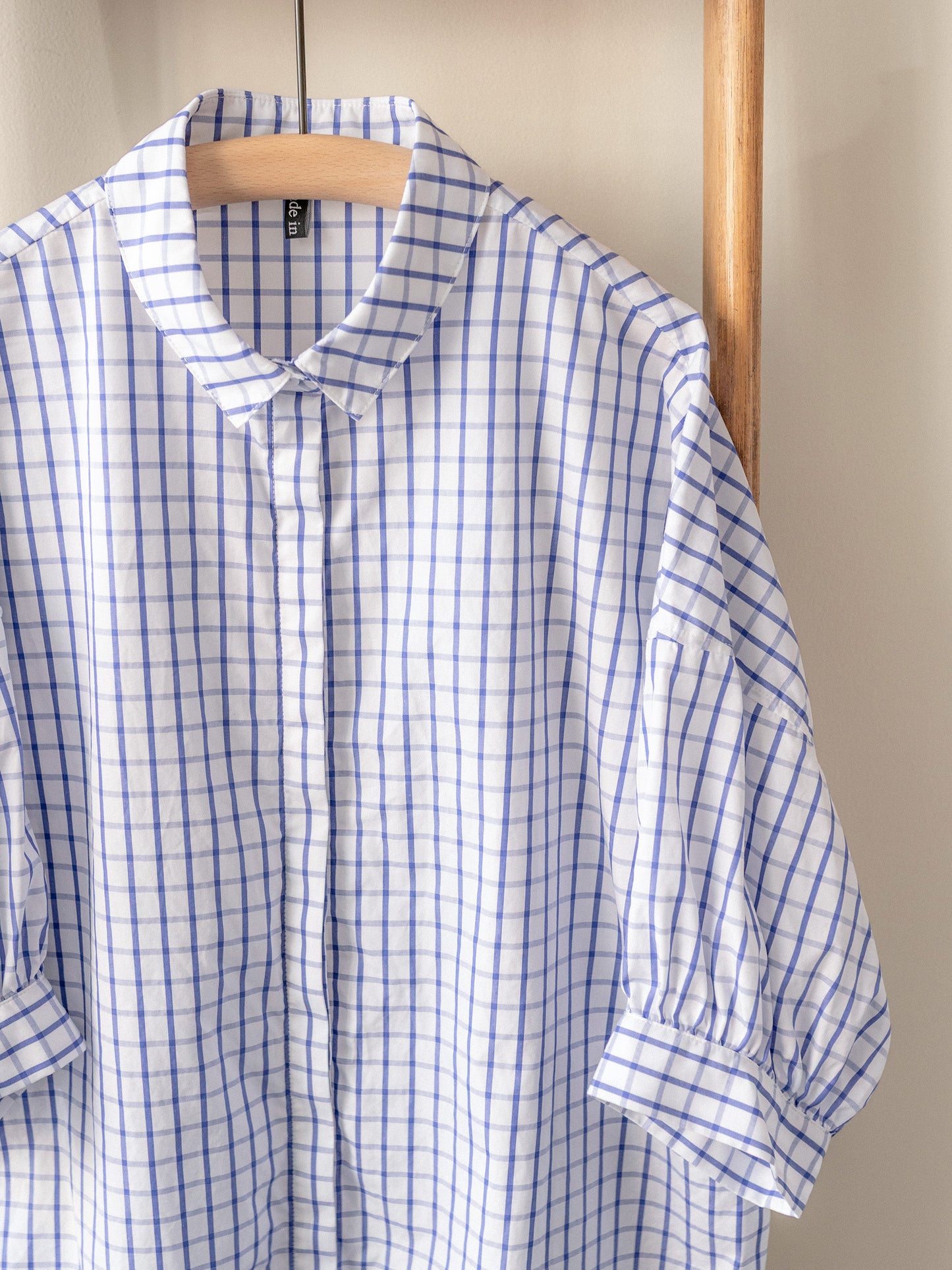 Balloon Sleeve Top / Windowpane Check