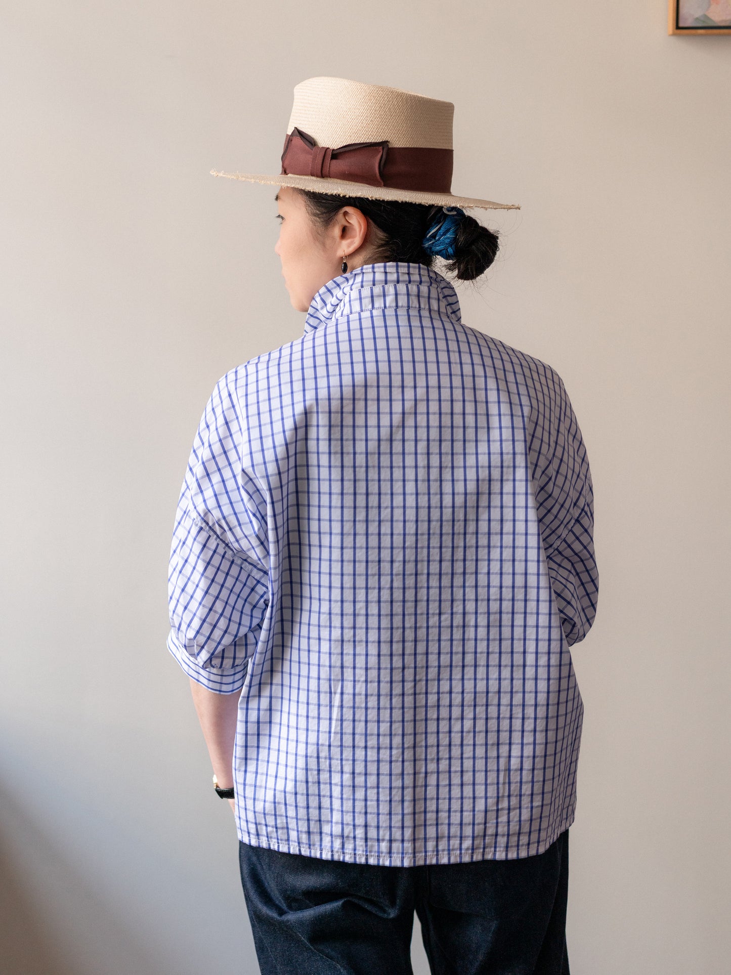 Balloon Sleeve Top / Windowpane Check