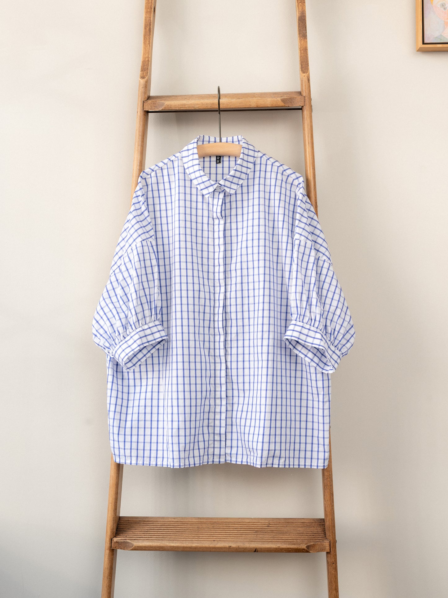 Balloon Sleeve Top / Windowpane Check