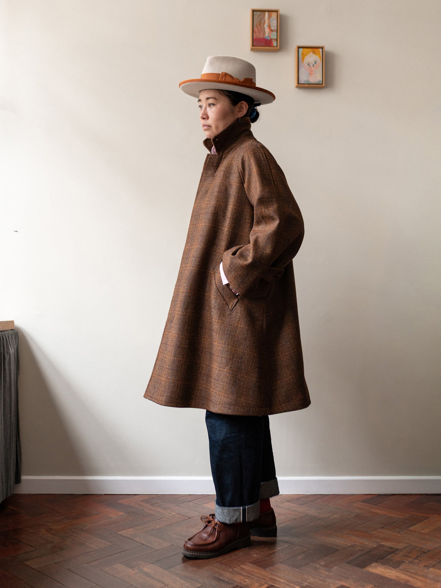 Sporting Tweed Balmacaan Coat / Russet Check