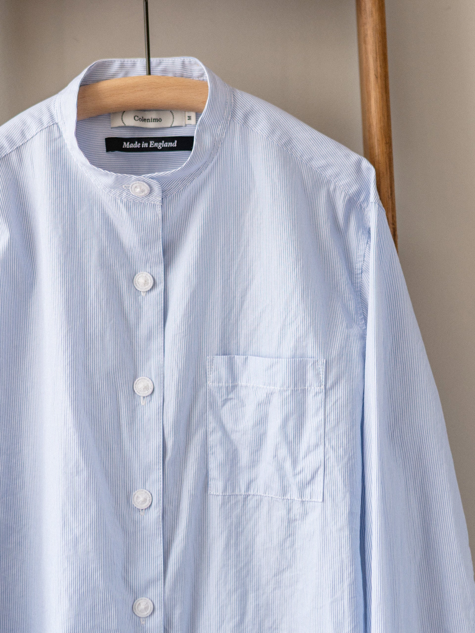 Band Collar Top / Pin Stripe Blue