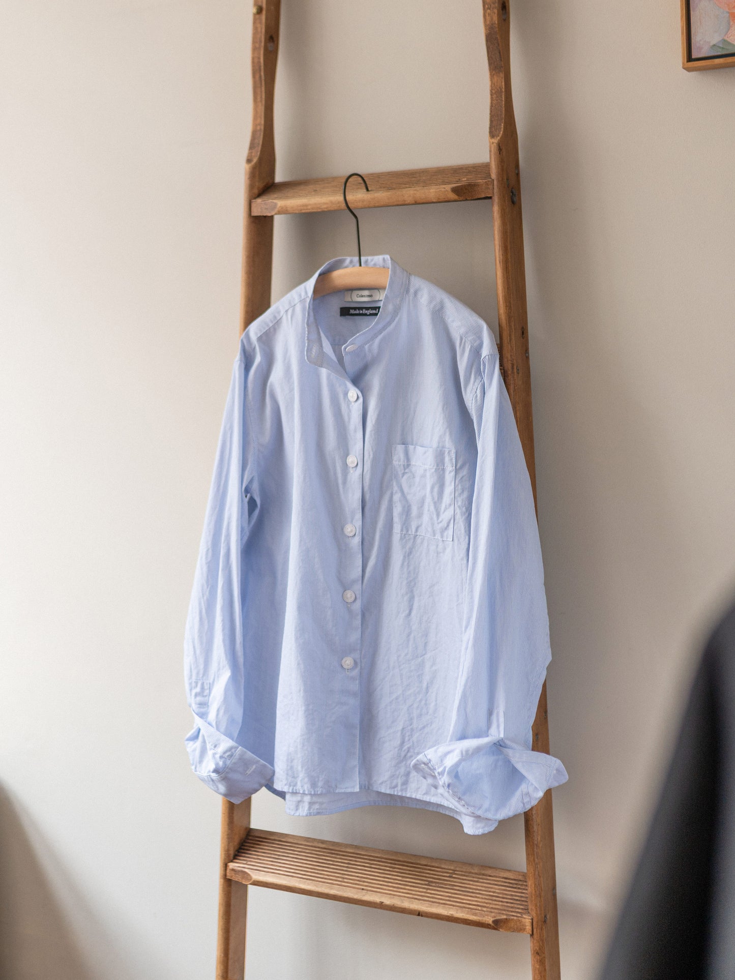 Band Collar Top / Pin Stripe Blue