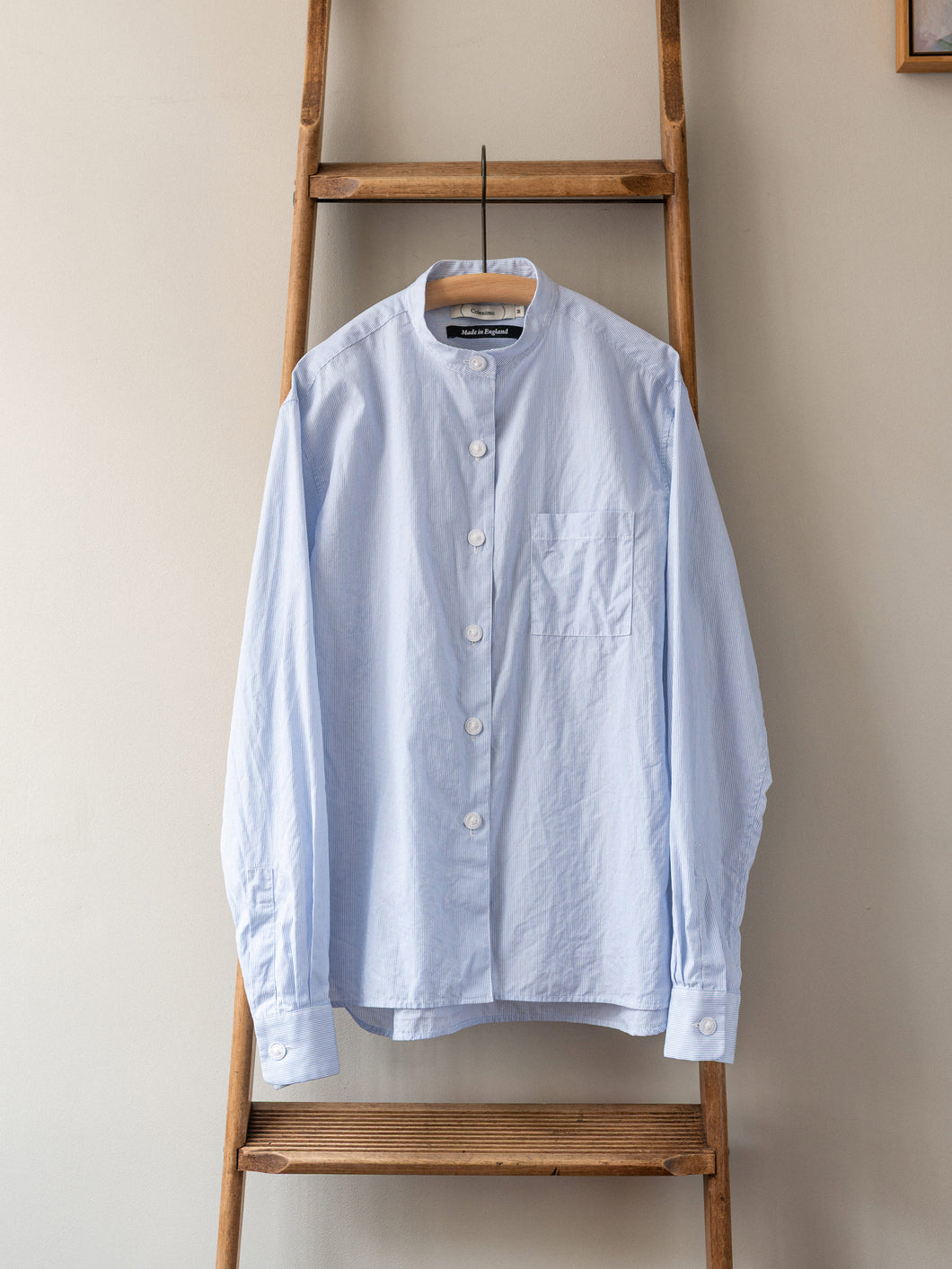 Band Collar Top / Pin Stripe Blue