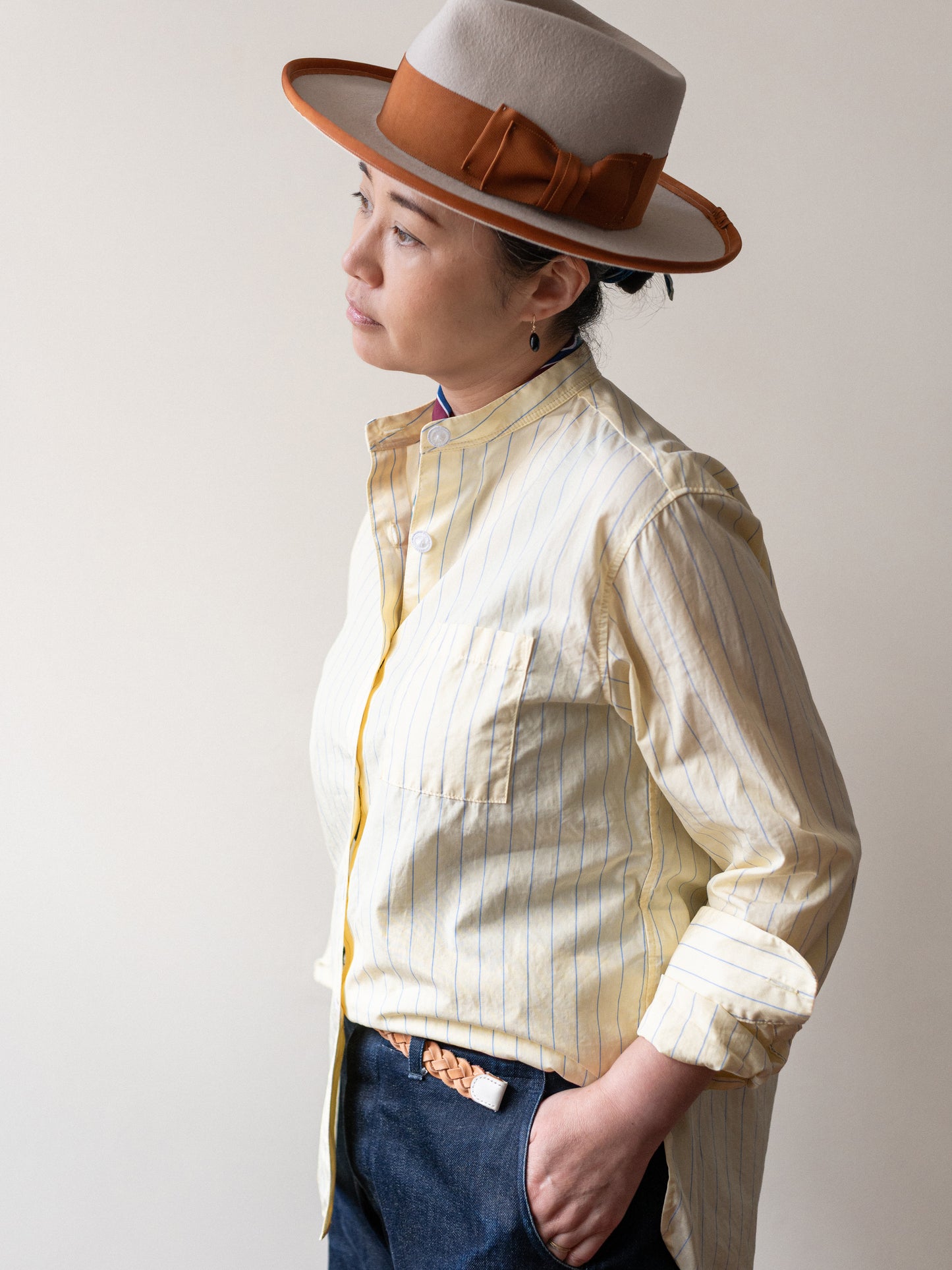 Band Collar Cotton Top / Yellow