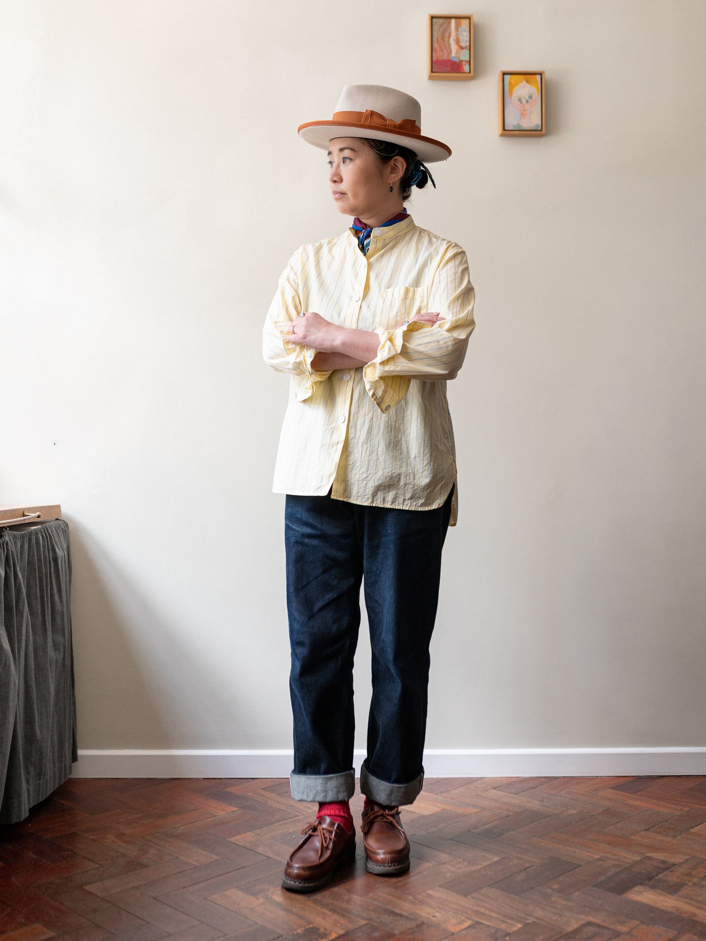Band Collar Cotton Top / Yellow