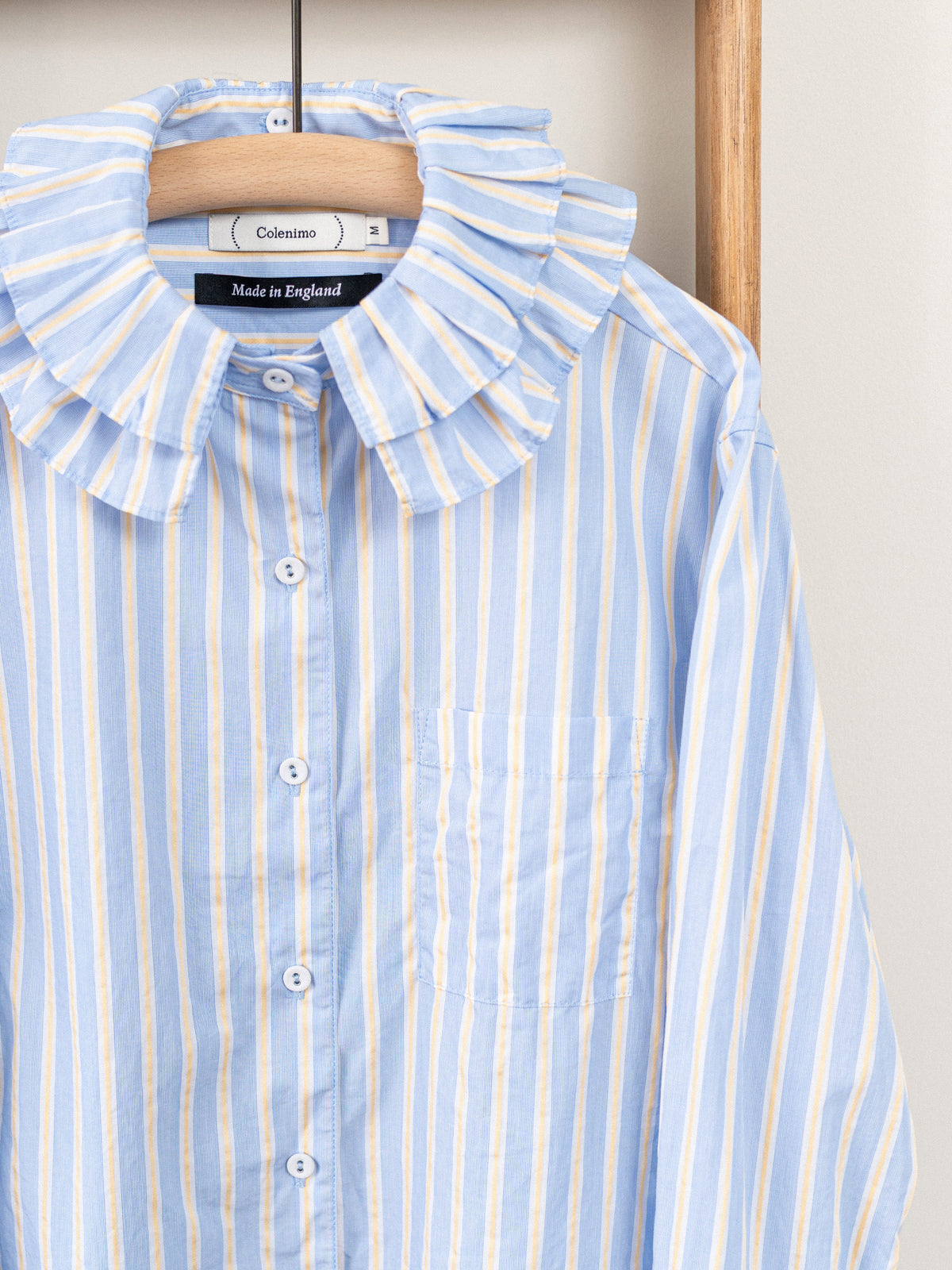 Detachable Ruffle Collar Top / Blue & Yellow Stripe