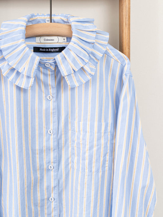 Detachable Ruffle Collar Top / Blue & Yellow Stripe