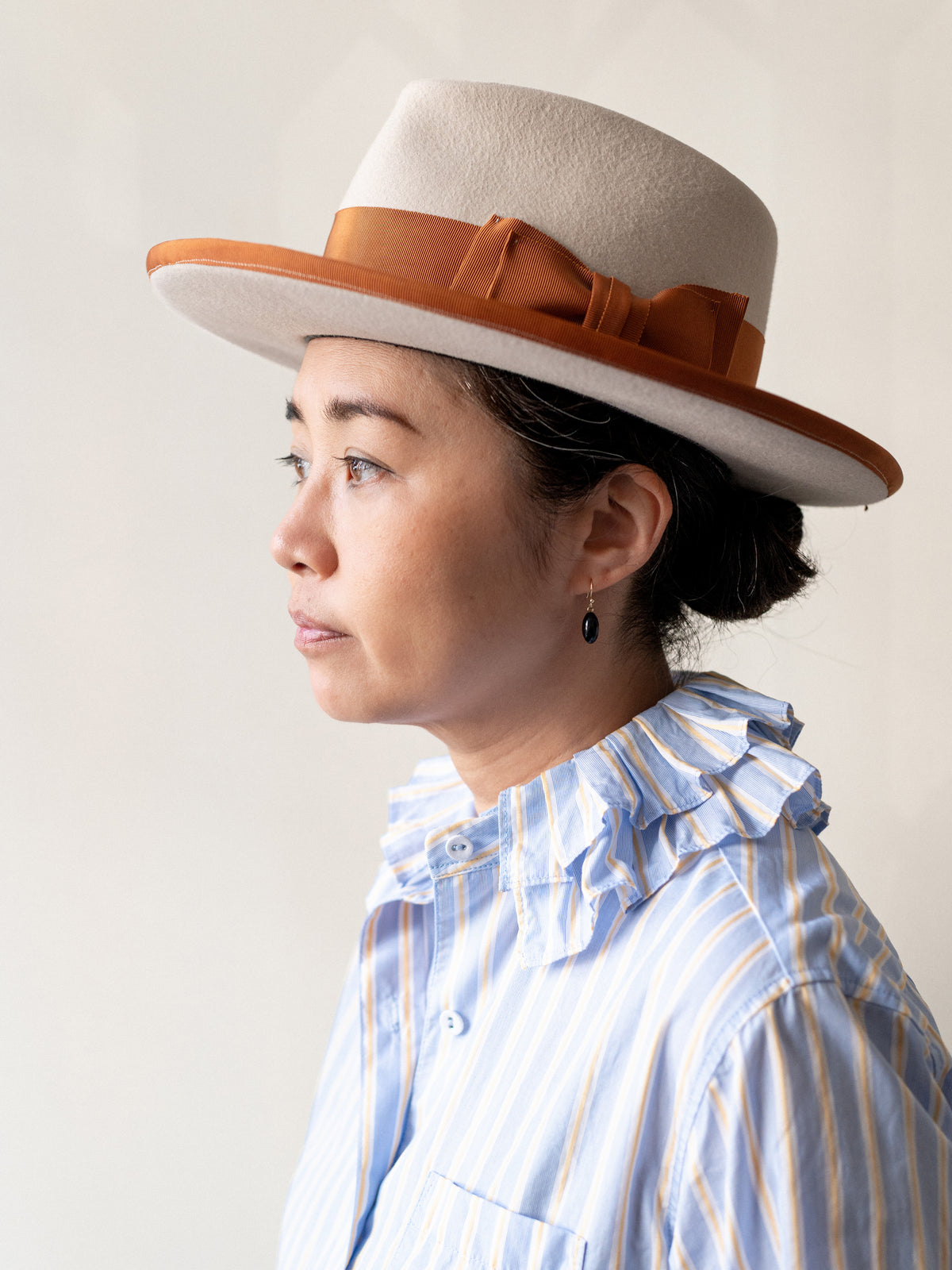 Detachable Ruffle Collar Top / Blue & Yellow Stripe